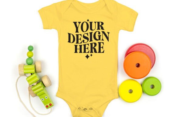 Bella Canvas 100B Bodysuit Mockup Yellow: Graphics & Product Mockups