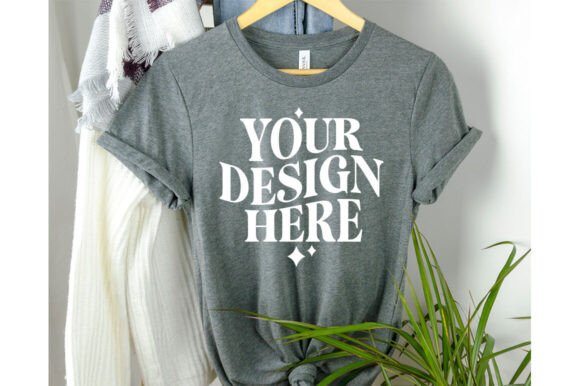 Bella Canvas 3001 Deep Heather Mockup: Graphics for Product Mockups
