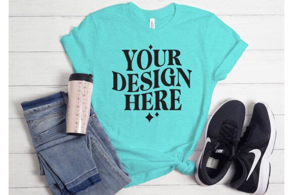 Bella Canvas3001 Heather Sea Gree Mockup: Graphics & Product Mockups