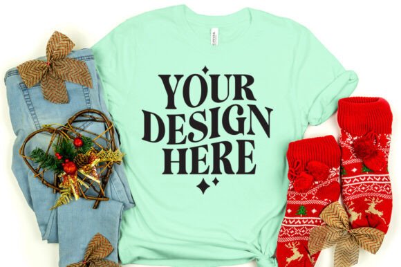 Christmas Bella Canvas 3001 Mockup Mint: Graphics for Product Mockups