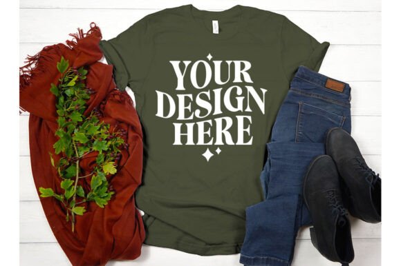 Fall Bella Canvas 3001 Army Mockup: Graphics & Product Mockups