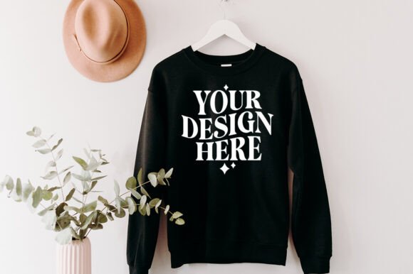 Gildan 18000 Hanging Black Mockup: Graphics & Product Mockups