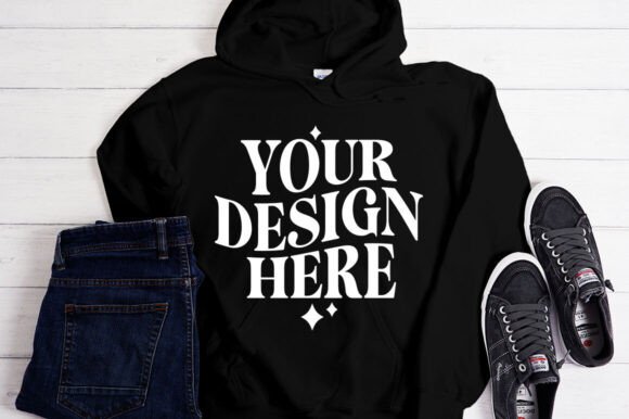 Gildan 18500 Black Hoodie Mockup: Graphics for Product Mockups