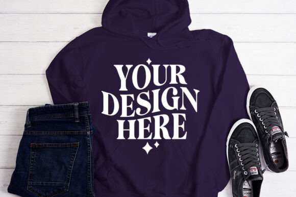 Gildan 18500 Purple Hoodie Mockup: Graphics & Product Mockups