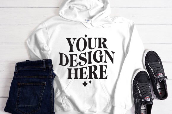 Gildan 18500 White Hoodie Mockup: Graphics & Product Mockups