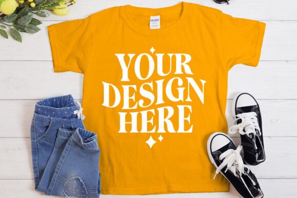 Gildan 5000 Shirt Flat Lay Mockup Gold Review