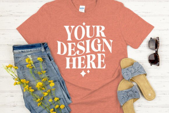 Gildan 64000 Mockup Heather Bronze: Graphics & Product Mockups