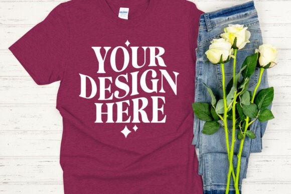 Gildan 64000 Mockup Heather Cardinal: Graphics & Product Mockups