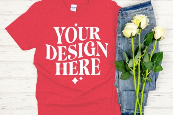 Gildan 64000 Mockup Heather Red: Graphics & Product Mockups