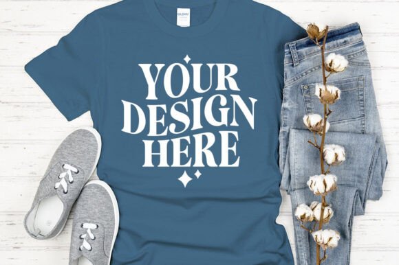 Gildan 64000 Mockup Indigo Blue: Graphics & Product Mockups