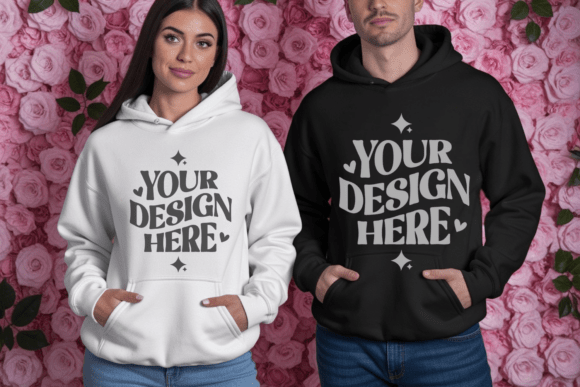 Gildan Valentine Couple Hoodie Mockup 1: Graphics & Product Mockups