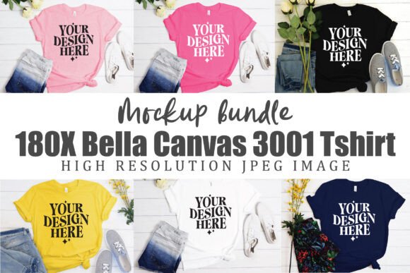 Trendy Bella Canvas 3001 Flat Lay Mockup for Graphics